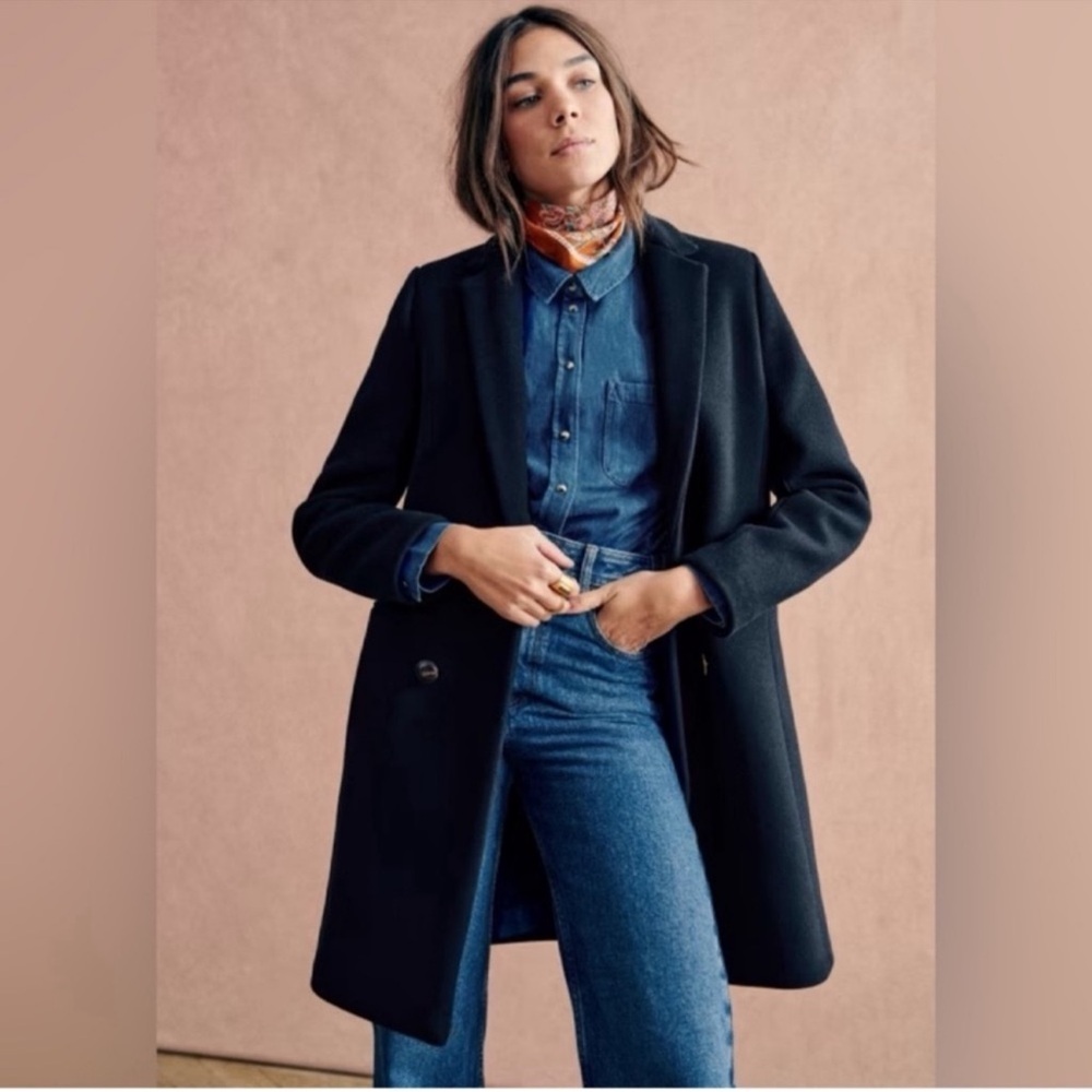 Sezane Johnson Coat Peacoat Wool Navy Blue Size 34 US 2
